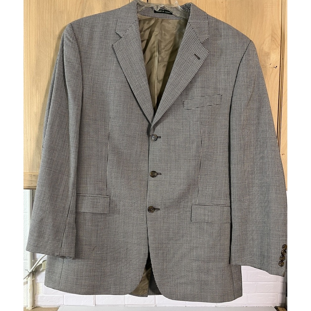 Lauren Ralph Lauren Blazer Mens 44L Black White Houndstooth Wool Sport Coat 44 L